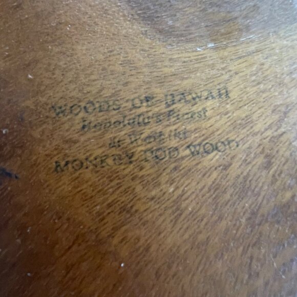 Vintage Monkey Pod Taro Leaf Bowl 10"x6" Made in Hawaii Set of 2 - Picture 3 of 7